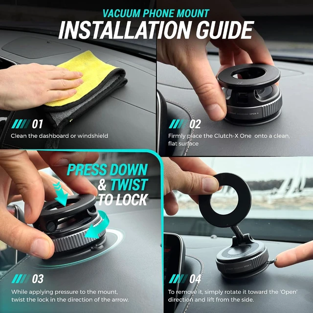 Alt view image 5 of 7 - Clutch-X Black Vacuum Phone Mount Suction Cup Car Phone Holder for iPhone, Window Phone Mount for Travel, 360° Vacuum Magnetic Phone Holder for Car, Magnetic Phone Holder with Suction Cup