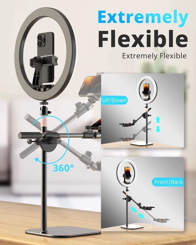 Alt view image 4 of 6 - 12" Desk Ring Light with Stand and Phone Holder, Overhead Phone Mount for Video Recording, Zoom Meeting, Live Streaming, Tiktok, YouTubeCompatible with iPhone, Android, Cameras