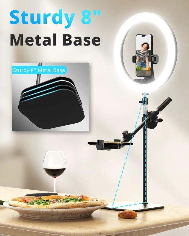 Alt view image 6 of 6 - 12" Desk Ring Light with Stand and Phone Holder, Overhead Phone Mount for Video Recording, Zoom Meeting, Live Streaming, Tiktok, YouTubeCompatible with iPhone, Android, Cameras