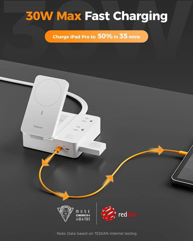 Alt view image 3 of 7 - Magic 30W Charging Station USB Phone Charger with Wireless Charging