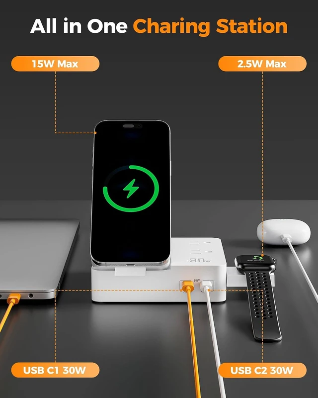 Alt view image 7 of 7 - Magic 30W Charging Station USB Phone Charger with Wireless Charging