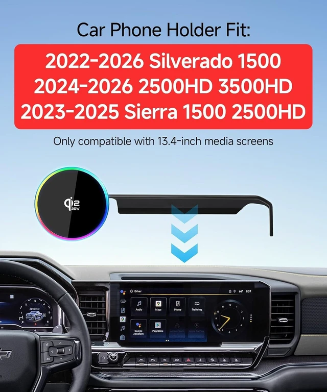 Alt view image 2 of 7 - Qi2.2 25W Wireless Charger Car Phone Mount for Chevrolet Silverado / Sierra