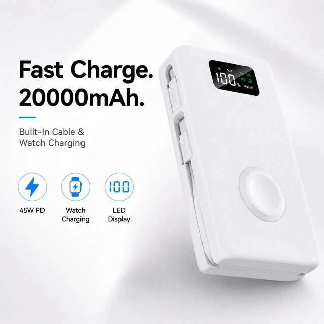 Alt view image 2 of 7 - 20000mAh Portable Charger with Watch Charger, 45W PD Power Bank