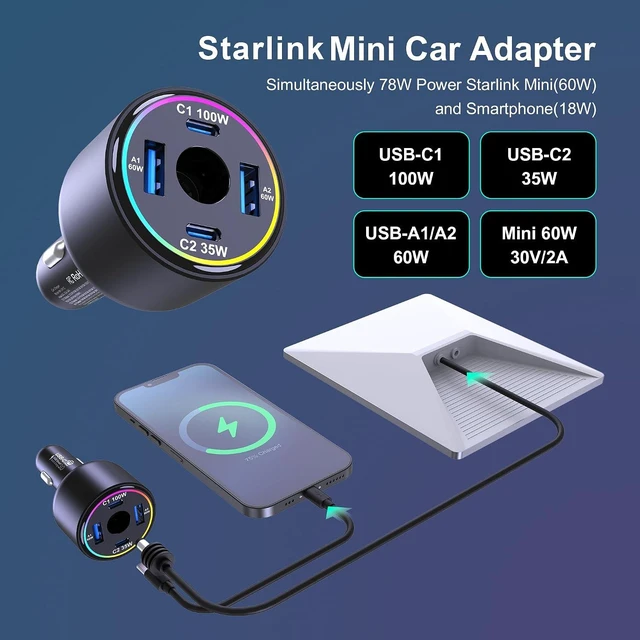 Alt view image 3 of 7 - 255W USB C Car Charger for Starlink Mini