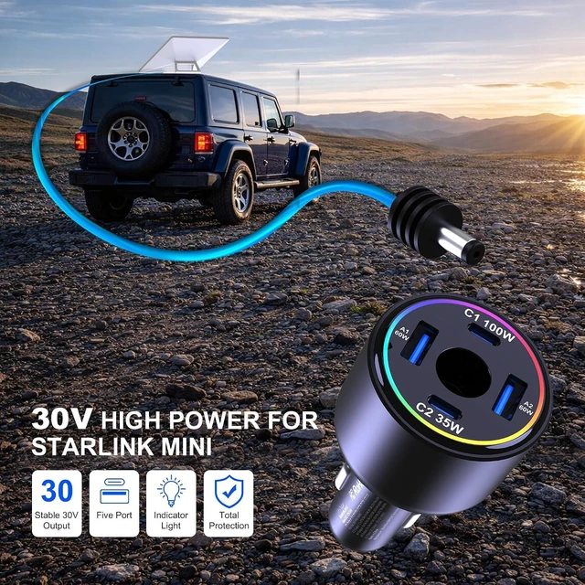 Alt view image 4 of 7 - 255W USB C Car Charger for Starlink Mini