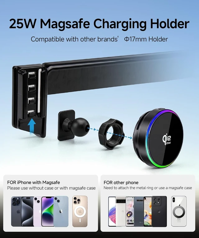 Alt view image 6 of 7 - Qi2.2 25W Wireless Charger Car Phone Mount for Toyota Corolla 2020-2026