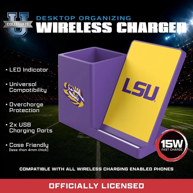 Alt view image 7 of 7 - NCAA Unisex Cell Phone Wireless Charging Stand and Desktop Organizer