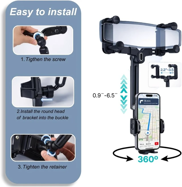 Alt view image 5 of 7 - Wireless Car Charger Mount, Auto-Clamping Phone Holder with Fast Charging Wireless Cell Phone Charging Car Mount for iPhone & Android (Rear Mirror Mount)