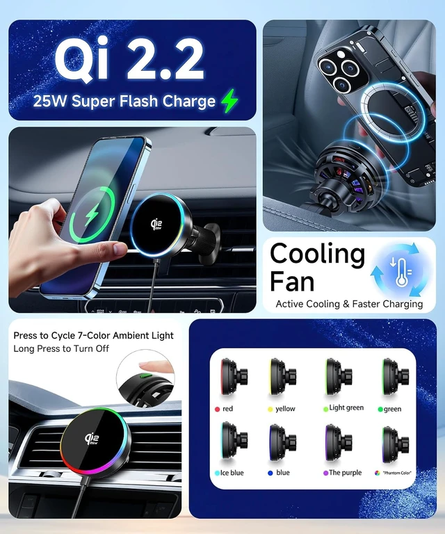 Alt view image 4 of 7 - Qi2.2 25W Wireless Charger Car Phone Mount for Toyota Prius 2023-2026