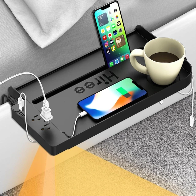 Main image of Bedside Shelf for Dorm Bunk Bed with USB Charging Port and 2 AC Outlets, Bedside Caddy, Attachable Bedside Table, College Dorm Essential Clip On Bedside Tray, Bunk Bed Accessories, Bedroom Furniture