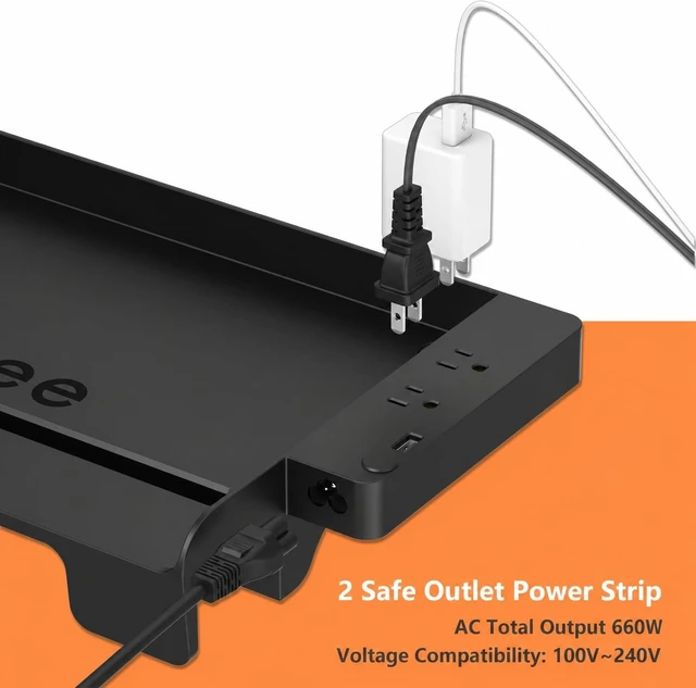 Alt view image 3 of 7 - Bedside Shelf for Dorm Bunk Bed with USB Charging Port and 2 AC Outlets, Bedside Caddy, Attachable Bedside Table, College Dorm Essential Clip On Bedside Tray, Bunk Bed Accessories, Bedroom Furniture