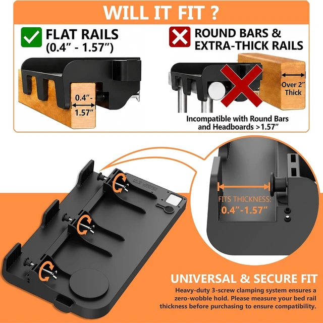 Alt view image 4 of 7 - Bedside Shelf for Dorm Bunk Bed with USB Charging Port and 2 AC Outlets, Bedside Caddy, Attachable Bedside Table, College Dorm Essential Clip On Bedside Tray, Bunk Bed Accessories, Bedroom Furniture