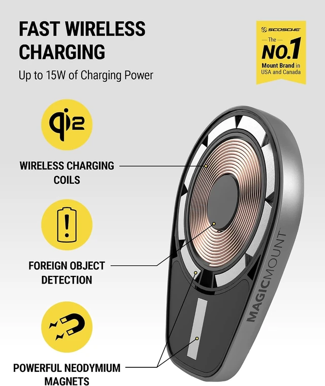 Alt view image 2 of 6 - MPQMD-SP MagicMount Charge Pro Qi2 Fast Wireless Charging MagSafe Car Mount Charger, 15W Magnetic Cell Phone Holder for Car Dashboard Compatible with iPhone 16/15/14/13/12 Pro Max Plus, S25