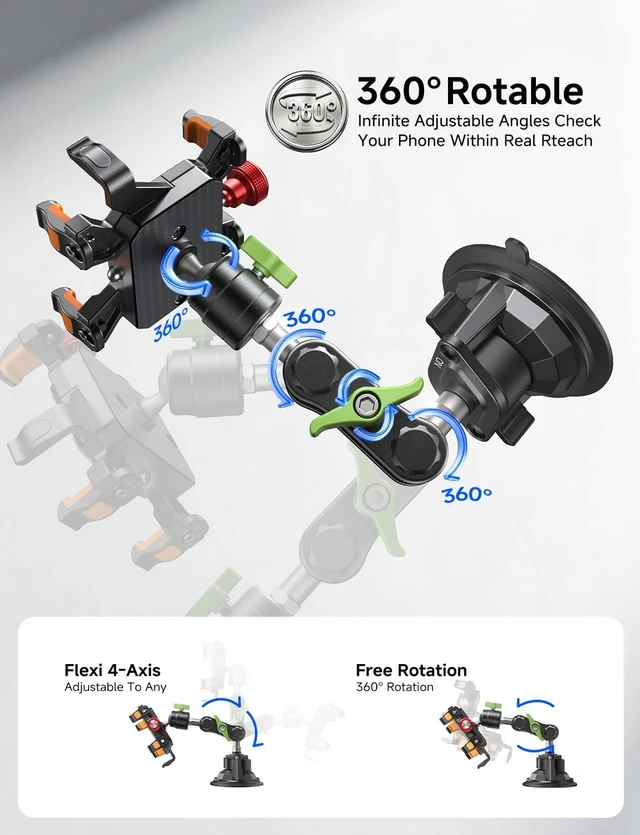 Alt view image 3 of 7 - Metal Car Phone Holder 360° Rotation Suction Mount Windshield