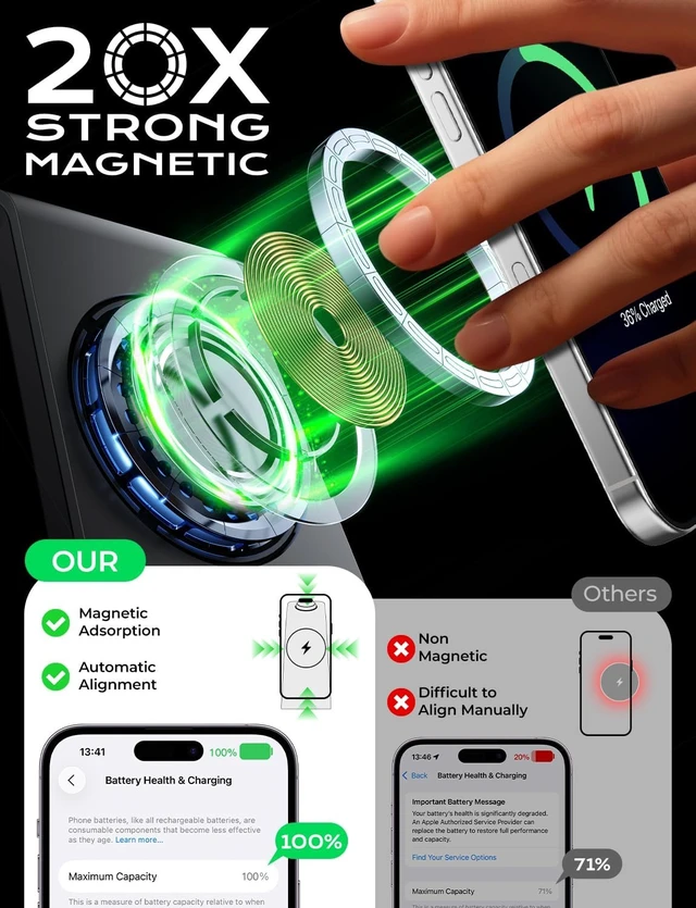Alt view image 4 of 7 - 3 in 1 Wireless Charging Station for Mag Safe Charger, 15W Fast Mag-Safe Charger Stand Compatible with iPhone 17 16 15 14 13 12, Watch Charger & Airpods, Gifts for Wife & Husband, Black