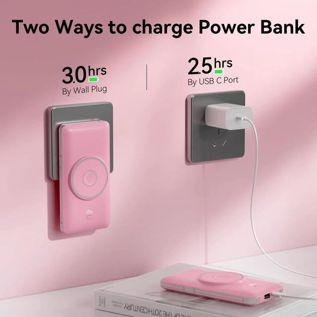 Alt view image 4 of 7 - Wireless Power Bank for Phones & Watch,10000mAh Fast Charging Slim Portable Charger Built-in Cables and AC Wall Plug, External Travel Battery Pack Compatible with iPhone/