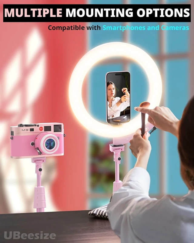 Alt view image 7 of 7 - 12'' LED Ring Light with 62'' Tripod Stand and Magnetic Phone Holder, Selfie Ring Light for Video Recording, Live Streaming, Compatible with iPhone & Android (Pink)