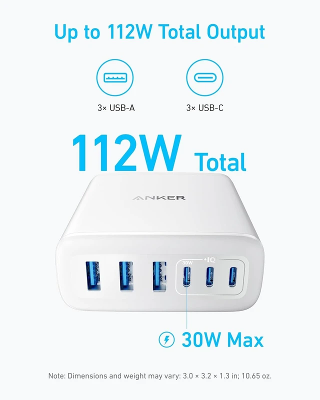 Alt view image 4 of 7 - Desktop Charger, Fast Charging USB C Charger with 112W Max 6-Port