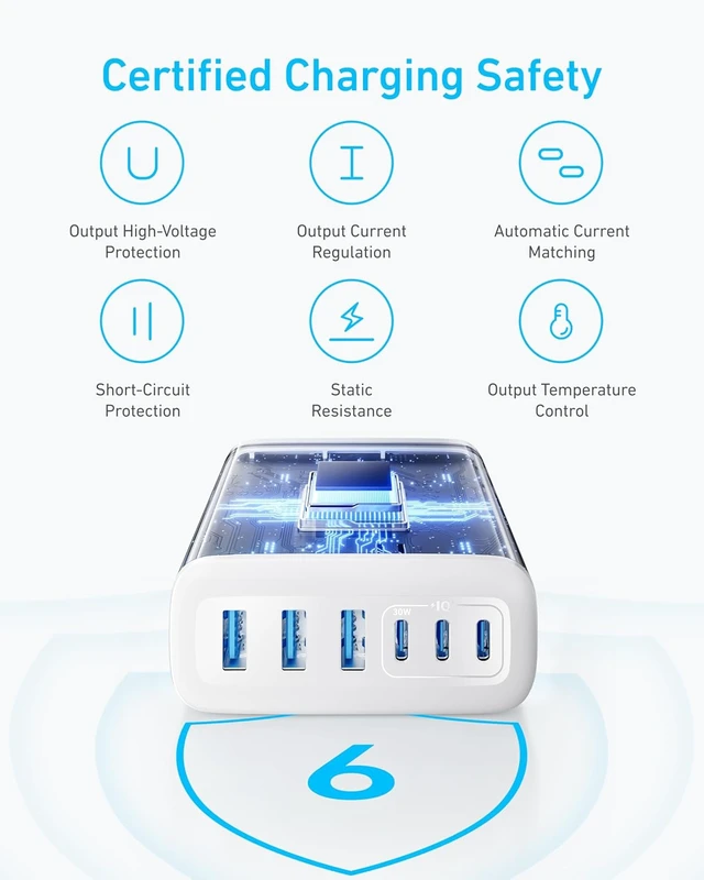 Alt view image 7 of 7 - Desktop Charger, Fast Charging USB C Charger with 112W Max 6-Port