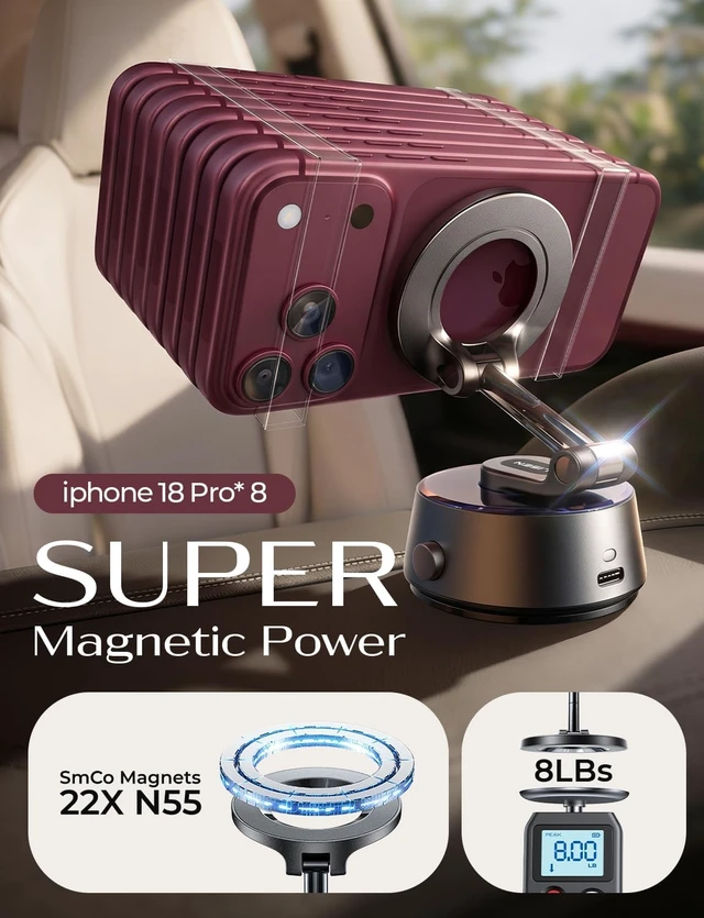 Alt view image 7 of 7 - Suction Phone Mount for CarLeaves No Residue, 360 Adjustable Vacuum Magnetic Phone Holder for Car Dashboard Universal Magsafe Accessories for iPhone 18 Pro Max Air 17 16 15 14 13