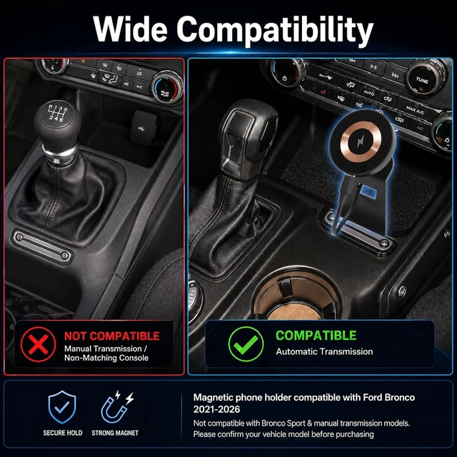 Alt view image 4 of 6 - Wireless Charger Phone Mount Fit for Ford Bronco 2021-2026