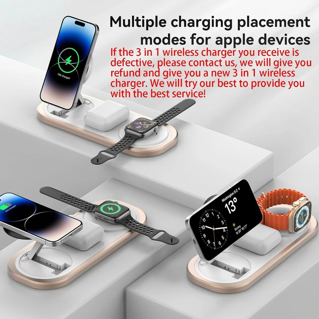 Alt view image 3 of 7 - 3 in 1 Fast Wireless Charger Stand for iPhone, Foldable Travel Charging Station for Magsafe for iPhone 17/Air/16/15/14/13/12 Series, Watch Series, AirPods pro/2/3/4, Gifts for Women Men (Golden)