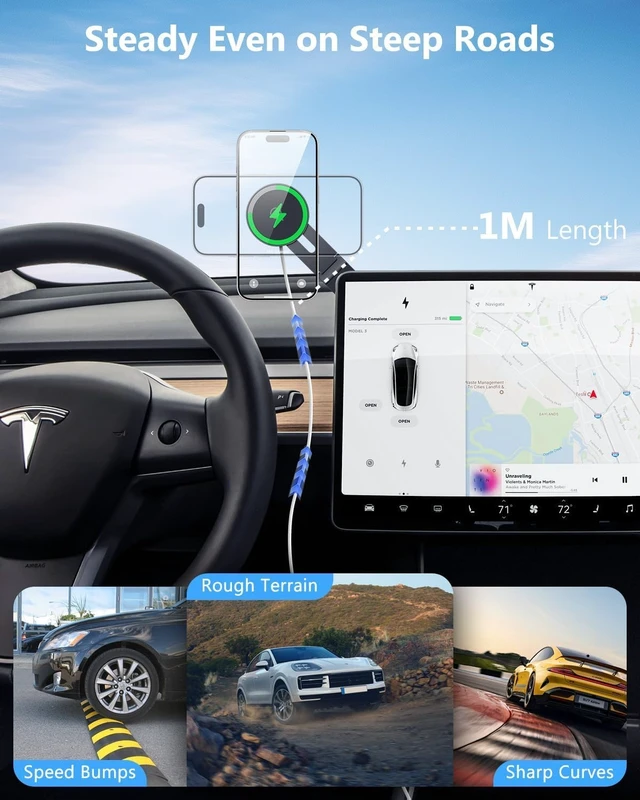 Alt view image 5 of 7 - Tesla Phone Mount Charger: 15W Wireless Car Phone Holder Tesla Model 3/Y AccessoriesStrongest N52 Magnet + 360° Adjustable + Foldable Design Car Mount for Magsafe iPhone & Android