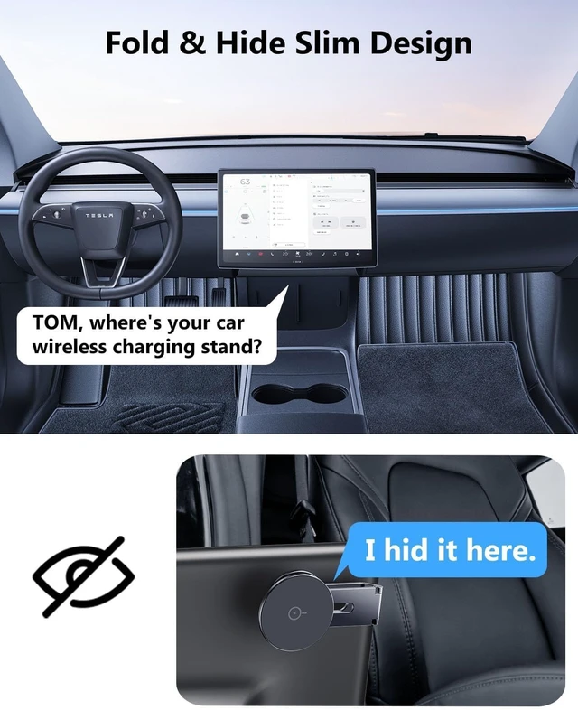 Alt view image 6 of 7 - Tesla Phone Mount Charger: 15W Wireless Car Phone Holder Tesla Model 3/Y AccessoriesStrongest N52 Magnet + 360° Adjustable + Foldable Design Car Mount for Magsafe iPhone & Android
