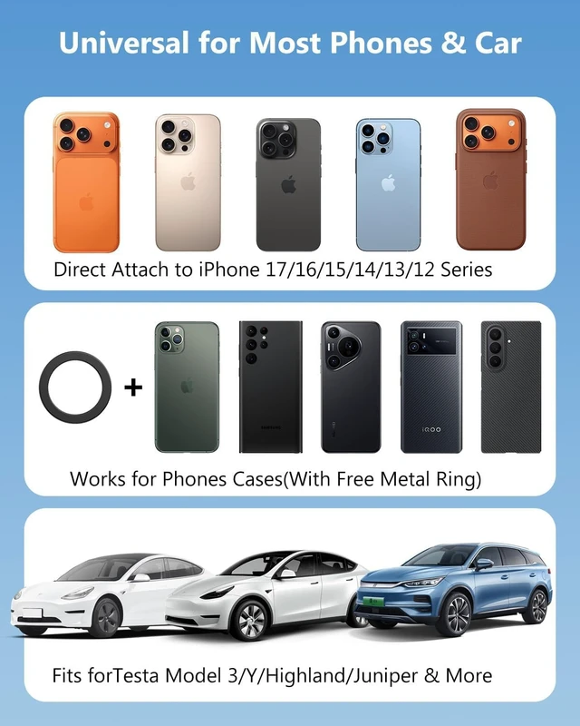 Alt view image 7 of 7 - Tesla Phone Mount Charger: 15W Wireless Car Phone Holder Tesla Model 3/Y AccessoriesStrongest N52 Magnet + 360° Adjustable + Foldable Design Car Mount for Magsafe iPhone & Android