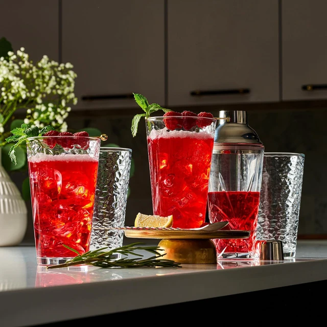 Alt view image 3 of 7 - Set of 10 Hammered Glass Cups, Clear Heavy Base Drinking Glasses