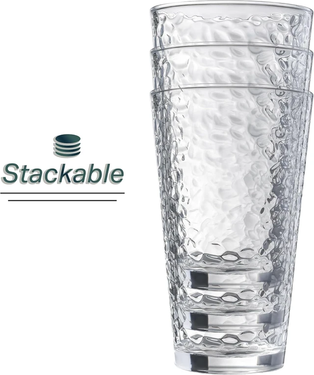 Alt view image 4 of 7 - Set of 10 Hammered Glass Cups, Clear Heavy Base Drinking Glasses