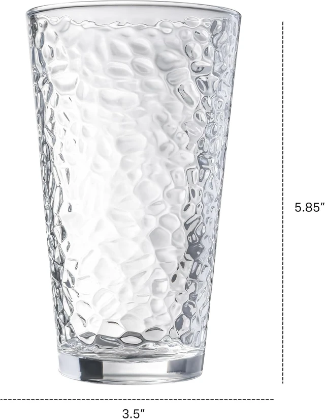 Alt view image 7 of 7 - Set of 10 Hammered Glass Cups, Clear Heavy Base Drinking Glasses