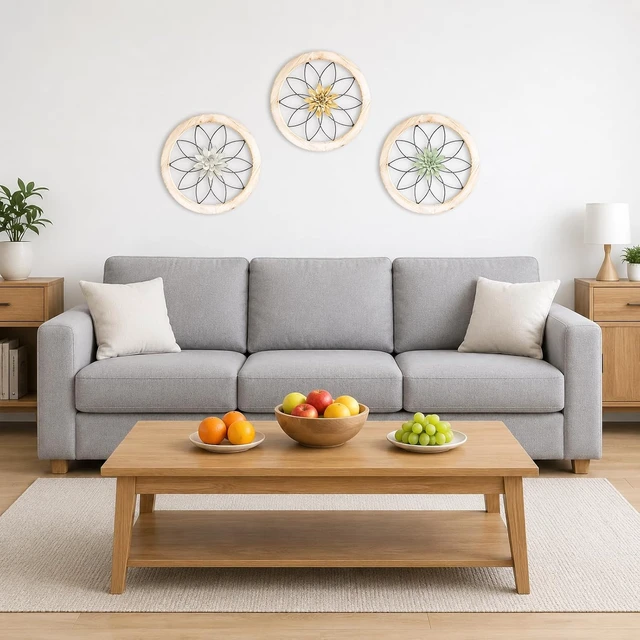 Alt view image 4 of 7 - 3 Piece Round Farmhouse Wall Decor with 6 Piece Interchangeable Flowers 12'' Medallion Wood & Metal Rustic Wall Art for Living Room Bedroom Kitchen Bathroom Dining Room Home Decorations