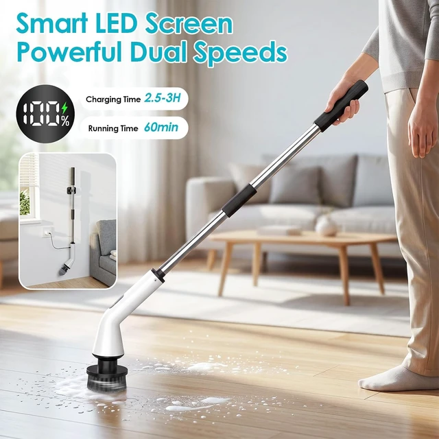 Alt view image 2 of 7 - Electric Spin Scrubber for Bathroom,Power Cleaning Brush with 7 Replaceable Brush Heads, Adjustable Long Handle, Cordless Electric Shower Scrubber for Home, Floor, Kitchen & Car