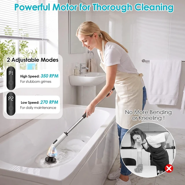 Alt view image 3 of 7 - Electric Spin Scrubber for Bathroom,Power Cleaning Brush with 7 Replaceable Brush Heads, Adjustable Long Handle, Cordless Electric Shower Scrubber for Home, Floor, Kitchen & Car