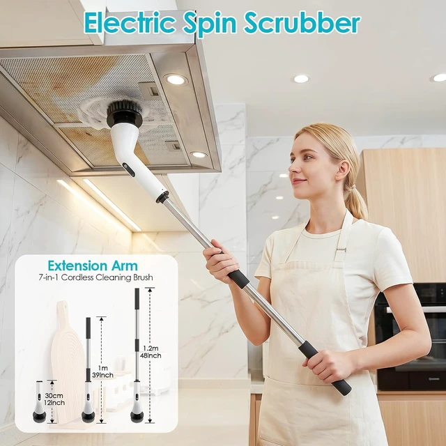 Alt view image 4 of 7 - Electric Spin Scrubber for Bathroom,Power Cleaning Brush with 7 Replaceable Brush Heads, Adjustable Long Handle, Cordless Electric Shower Scrubber for Home, Floor, Kitchen & Car