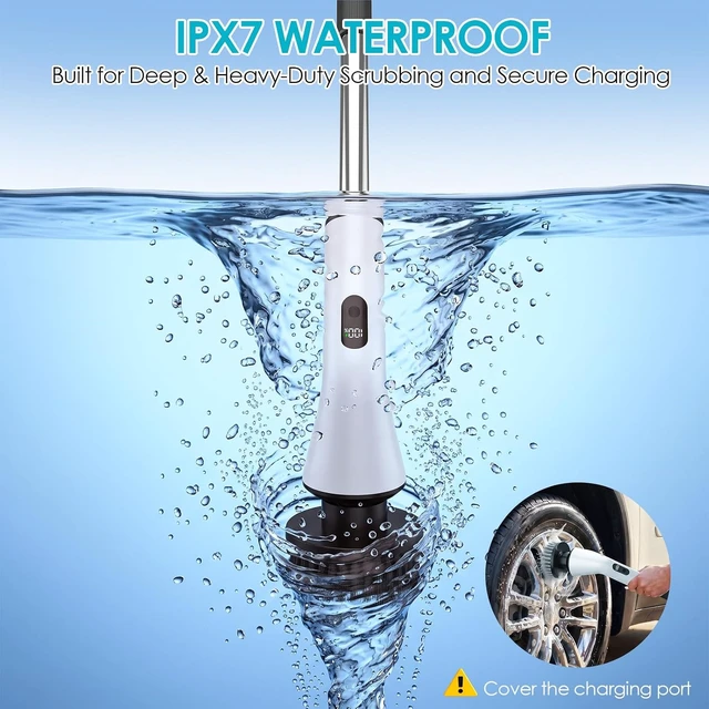 Alt view image 7 of 7 - Electric Spin Scrubber for Bathroom,Power Cleaning Brush with 7 Replaceable Brush Heads, Adjustable Long Handle, Cordless Electric Shower Scrubber for Home, Floor, Kitchen & Car