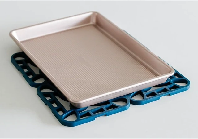 Alt view image 4 of 7 - 4-Pack Trivets for Hot Dishes - Blue Interlocking Hot Pads for Kitchen, Coffee Bar Essentials, Silicone Mats for Kitchen Counter, Heat Resistant Silicone Trivets for Pots and Pans