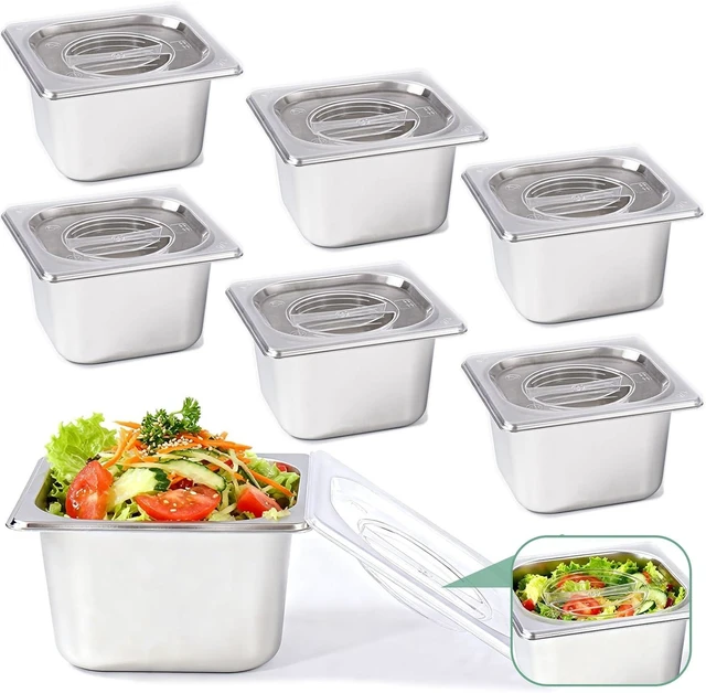 Main image of 6 Pack Stainless Steam Hotel Pan with Lid, 1/6 Size x 4 Inch Deep Table Steam Pan Restaurant Supplies Reusable Anti Rust Catering Storage for Home, Buffet,Party, Restaurant, Hotel