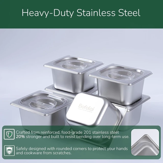 Alt view image 2 of 7 - 6 Pack Stainless Steam Hotel Pan with Lid, 1/6 Size x 4 Inch Deep Table Steam Pan Restaurant Supplies Reusable Anti Rust Catering Storage for Home, Buffet,Party, Restaurant, Hotel