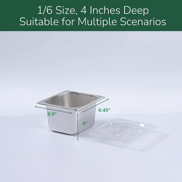 Alt view image 6 of 7 - 6 Pack Stainless Steam Hotel Pan with Lid, 1/6 Size x 4 Inch Deep Table Steam Pan Restaurant Supplies Reusable Anti Rust Catering Storage for Home, Buffet,Party, Restaurant, Hotel