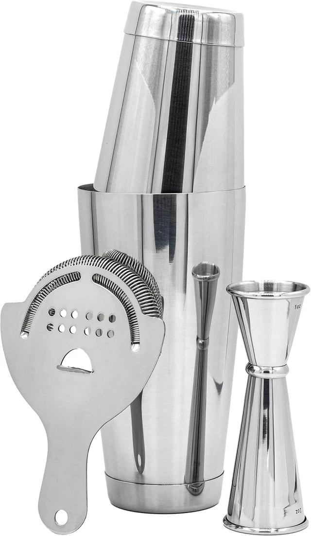Main image of Professional Cocktail Shaker Set Bartending Kit: Weighted Boston Shaker Tins, Hawthorne Strainer and Japanese Jigger