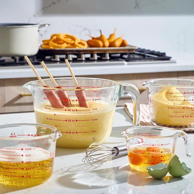 Alt view image 5 of 7 - Leraze Glass Measuring Cups Set of 4 Heat-Resistant, Easy-Read Measurements, Ergonomic Handle & Pour Spout, Dishwasher Safe, Kitchen Bakeware Liquid Batter Mixing Bowls (1 cup, 2 cup, 4 cup, 8 Cup)