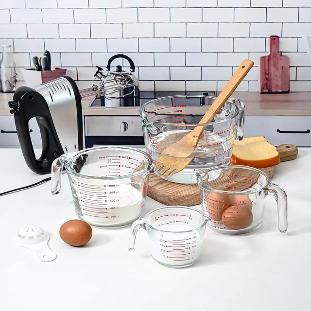 Alt view image 7 of 7 - Leraze Glass Measuring Cups Set of 4 Heat-Resistant, Easy-Read Measurements, Ergonomic Handle & Pour Spout, Dishwasher Safe, Kitchen Bakeware Liquid Batter Mixing Bowls (1 cup, 2 cup, 4 cup, 8 Cup)