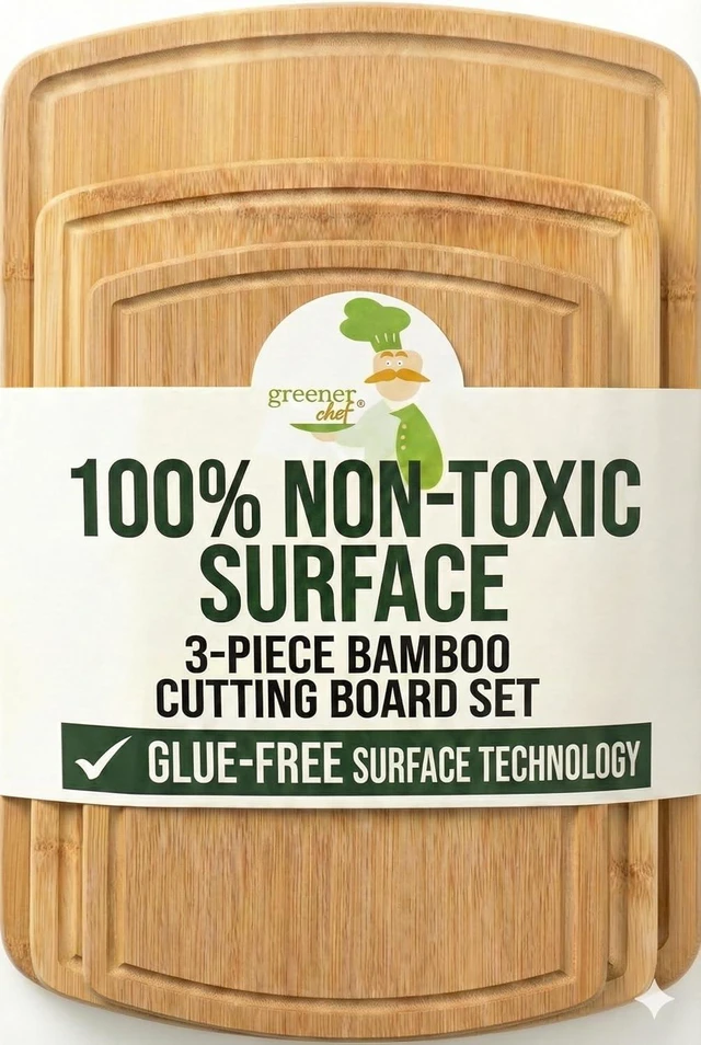 Main image of SAFEST Extra Large Bamboo Cutting Board Set of 3 with Glue-Free Surface Technology - Extra Spacious Wood Cutting Boards for Kitchen and XL Chopping Board Set - Replacements for Life