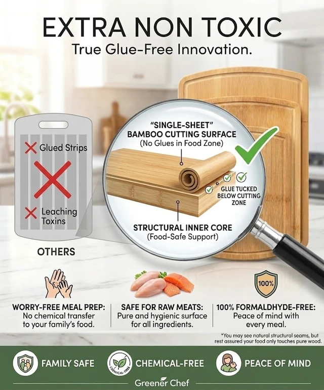 Alt view image 2 of 7 - SAFEST Extra Large Bamboo Cutting Board Set of 3 with Glue-Free Surface Technology - Extra Spacious Wood Cutting Boards for Kitchen and XL Chopping Board Set - Replacements for Life