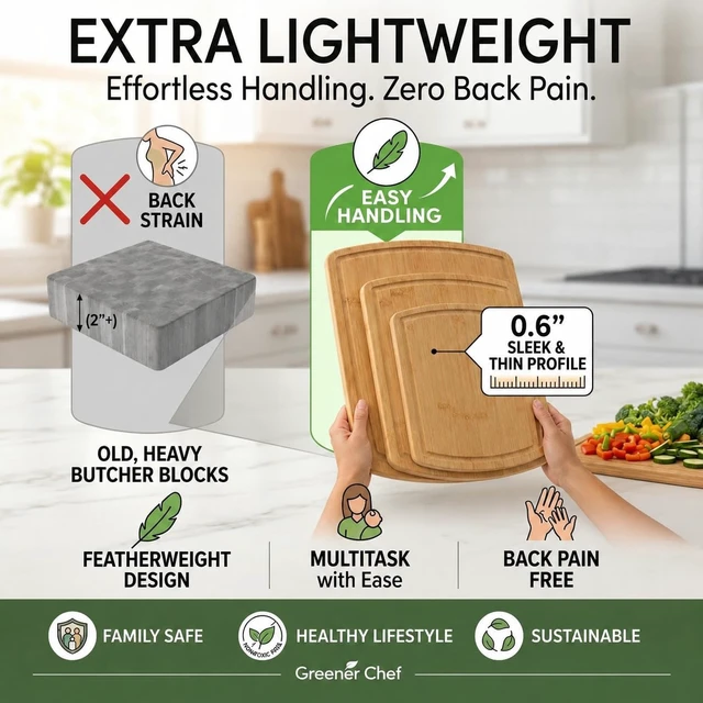 Alt view image 4 of 7 - SAFEST Extra Large Bamboo Cutting Board Set of 3 with Glue-Free Surface Technology - Extra Spacious Wood Cutting Boards for Kitchen and XL Chopping Board Set - Replacements for Life