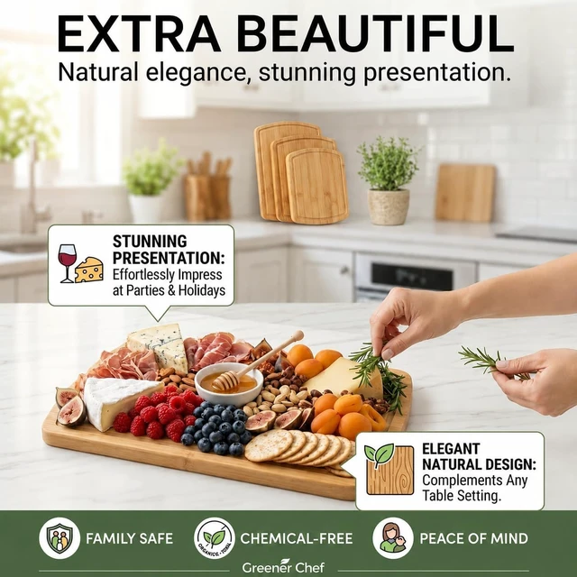 Alt view image 6 of 7 - SAFEST Extra Large Bamboo Cutting Board Set of 3 with Glue-Free Surface Technology - Extra Spacious Wood Cutting Boards for Kitchen and XL Chopping Board Set - Replacements for Life