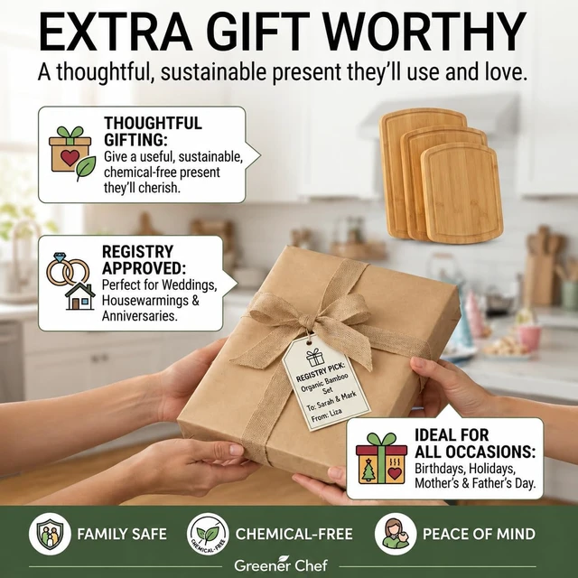 Alt view image 7 of 7 - SAFEST Extra Large Bamboo Cutting Board Set of 3 with Glue-Free Surface Technology - Extra Spacious Wood Cutting Boards for Kitchen and XL Chopping Board Set - Replacements for Life