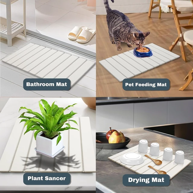 Alt view image 5 of 7 - Large Stone Dish Drying Mats for Kitchen Counter , Quick Dry Absorbent Collapsible Dish Drying Mat, 24(L)x16(W) Diatomaceous Earth Mats for Dishes Bottles Cups,Match Any Countertop